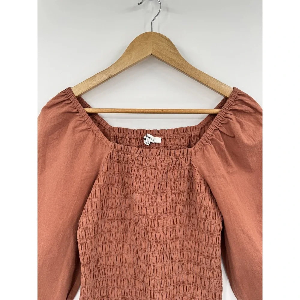 Madewell Top XXS Rust Orange Lucie Bubble-Sleeve Smocked Romantic Cottagecore